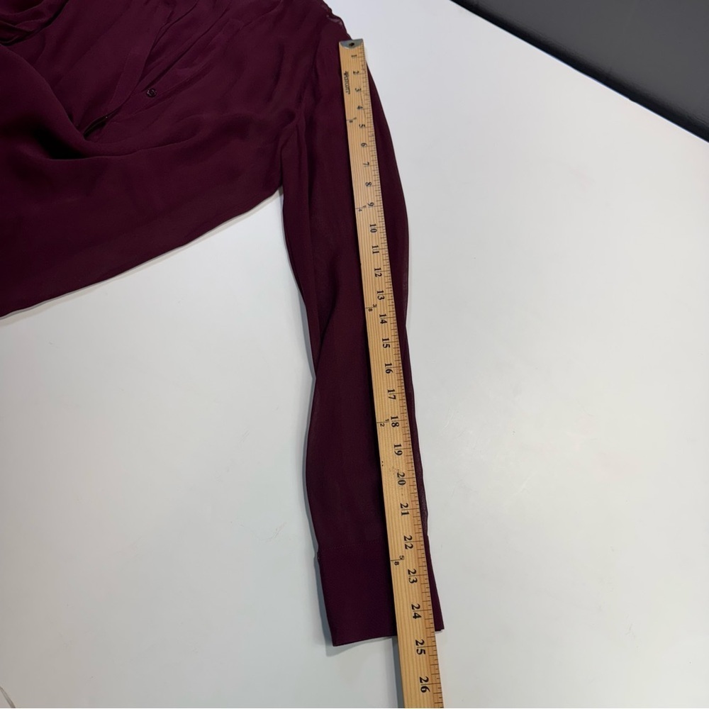 Vince Silk Blend Sheer Long Sleeve Burgundy Shift Dress Tunic Size 4 - Picture 16 of 16